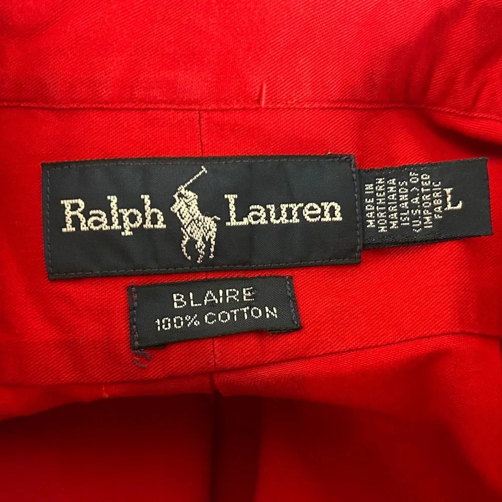 Polo Ralph Lauren Large Blaire Vintage Button Down Shirt Red Twill Cotton Mens